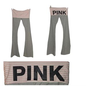 H2F Victoria's Secret PINK Originals Line Foldover Yoga Pants Flare Stripes Gray